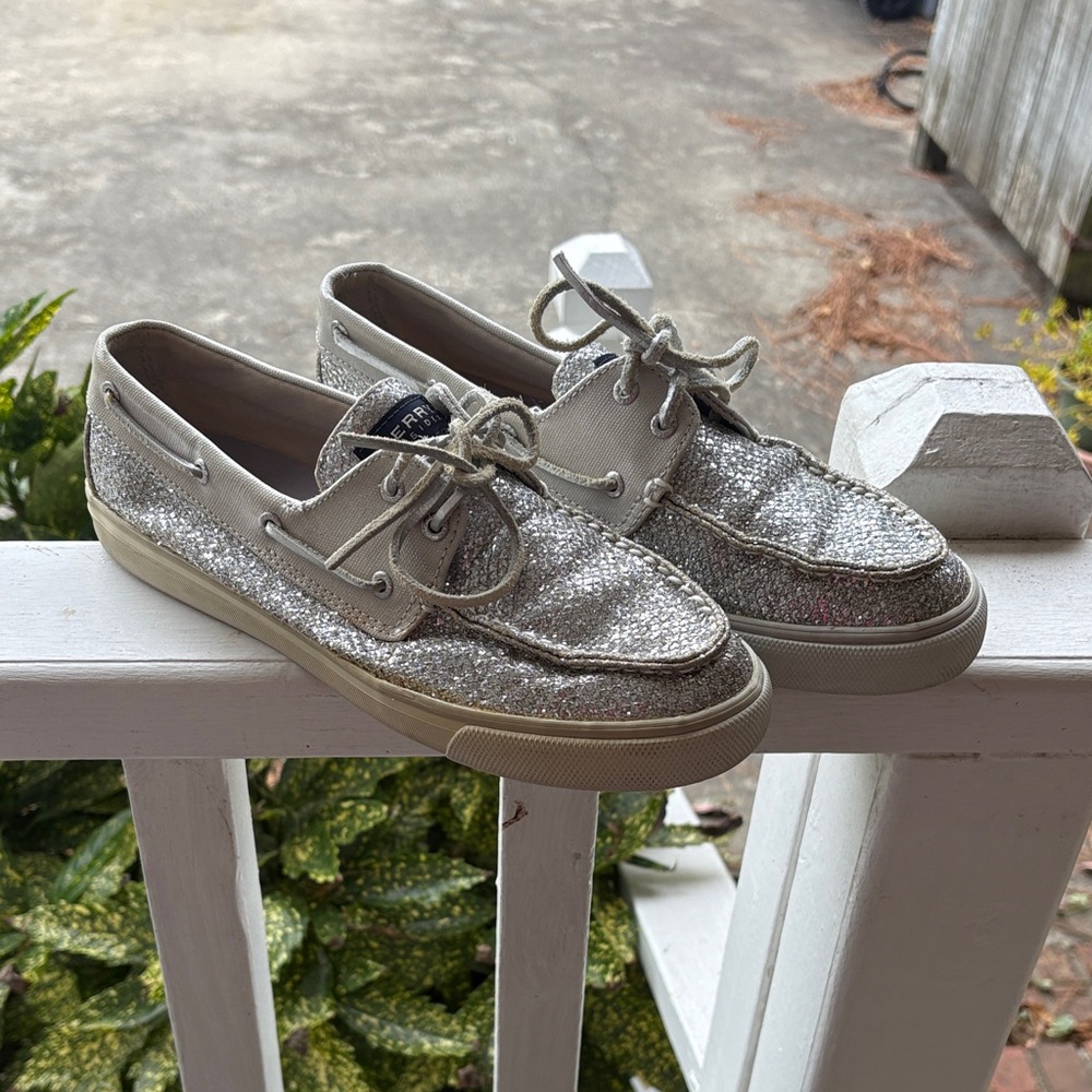 Sperry Top-Sider Women’s Silver Glitter Boat Shoe Size 10